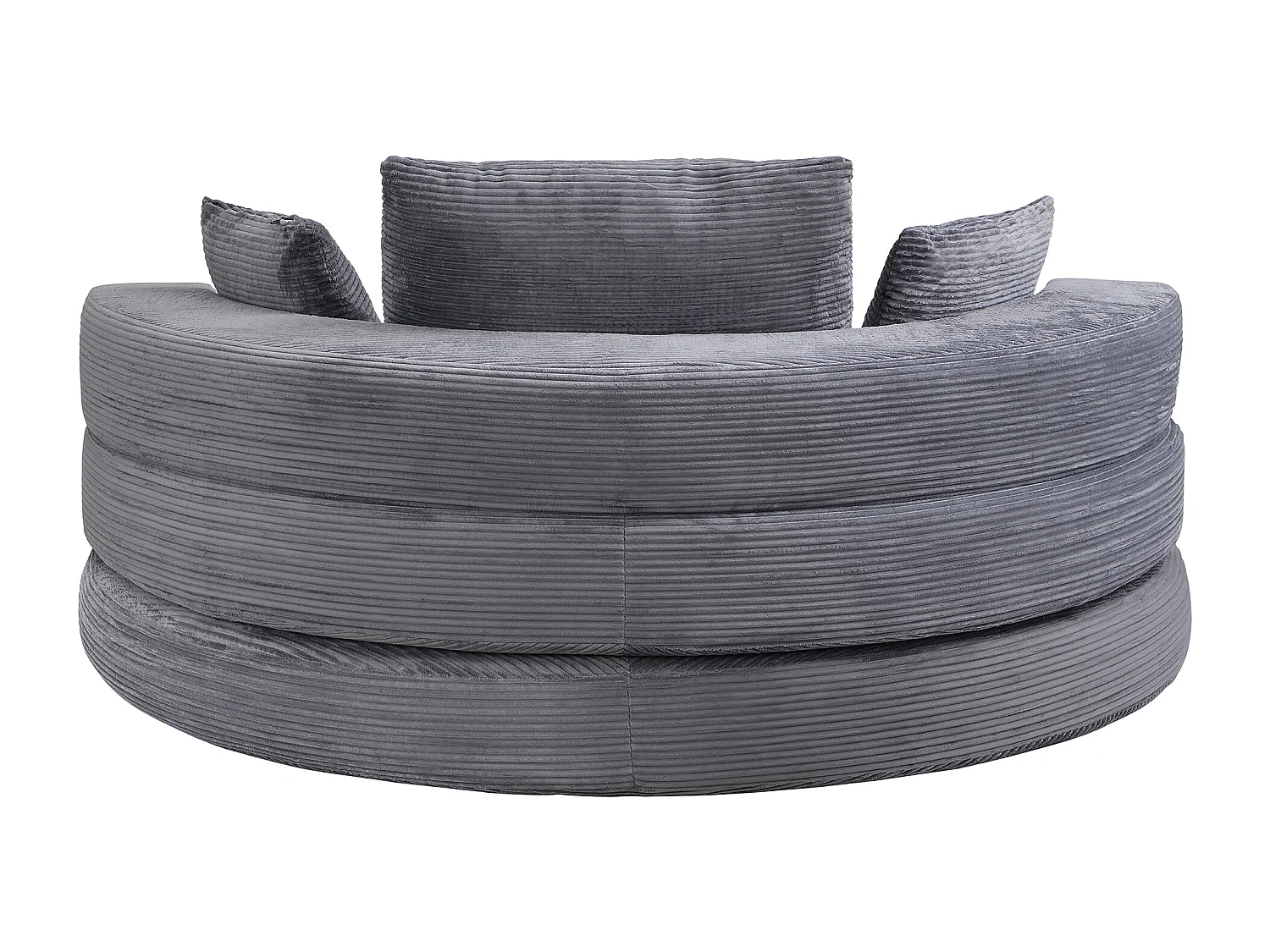 Canapé rond pliable 173x176x40cm - avec coussin - tissu en velours côtelé - gris