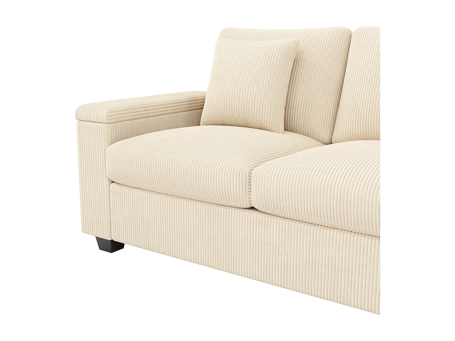 Canapé moderne 4 places - avec accoudoir central pliable - avec ports de chargement USB/USB-C - Velours côtelé - beige