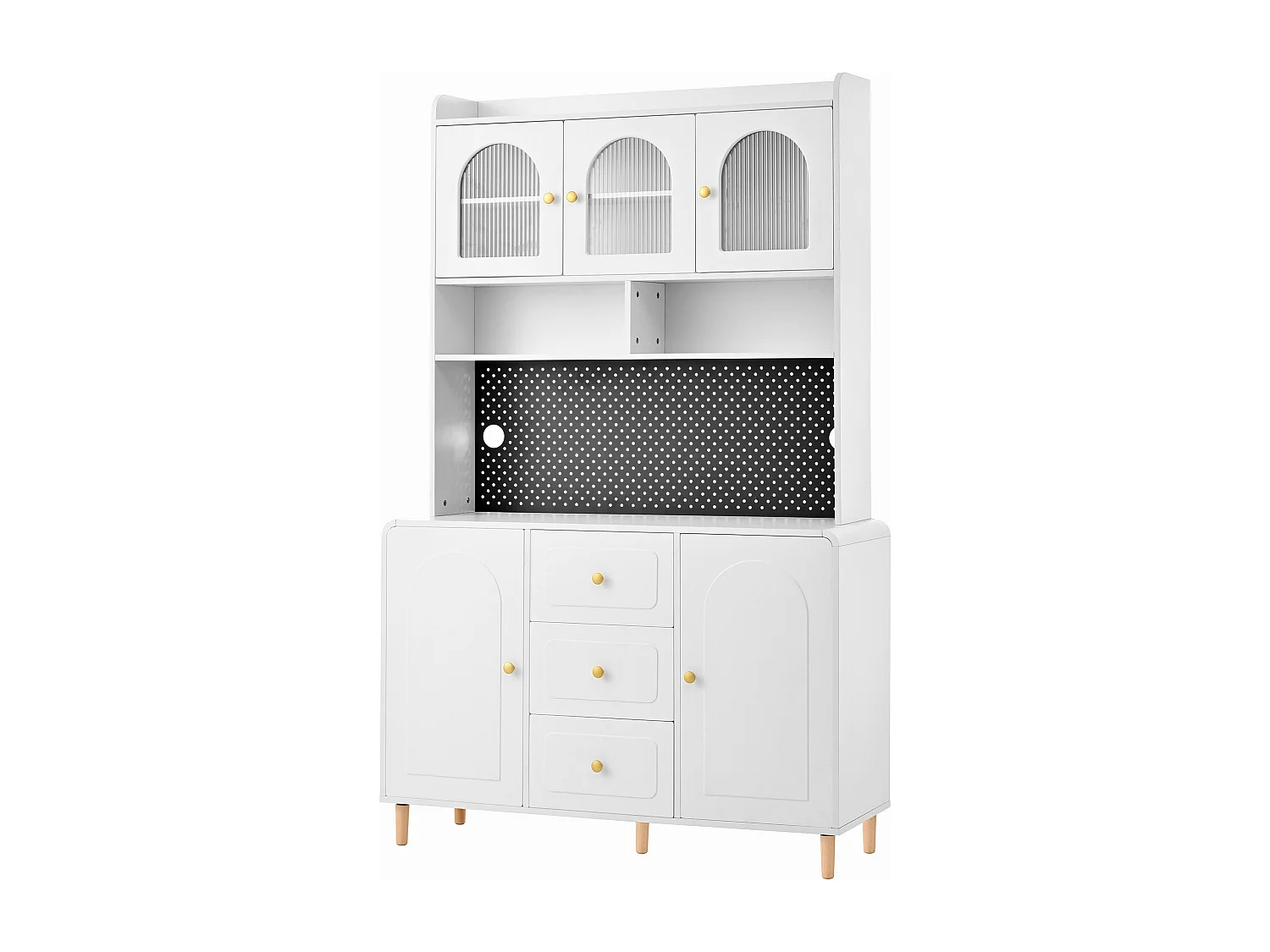 Buffet de cuisine moderne 140x40x190cm - avec des étagères ouvertes - avec 3 tiroirs et 5 portes - Blanc