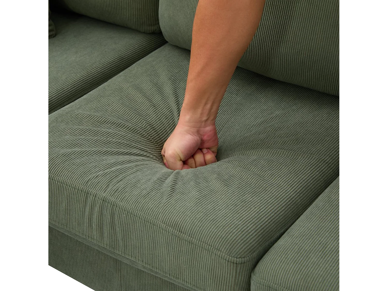 Canapé d'angle avec méridienne - 3 places - Velours côtelé - Vert