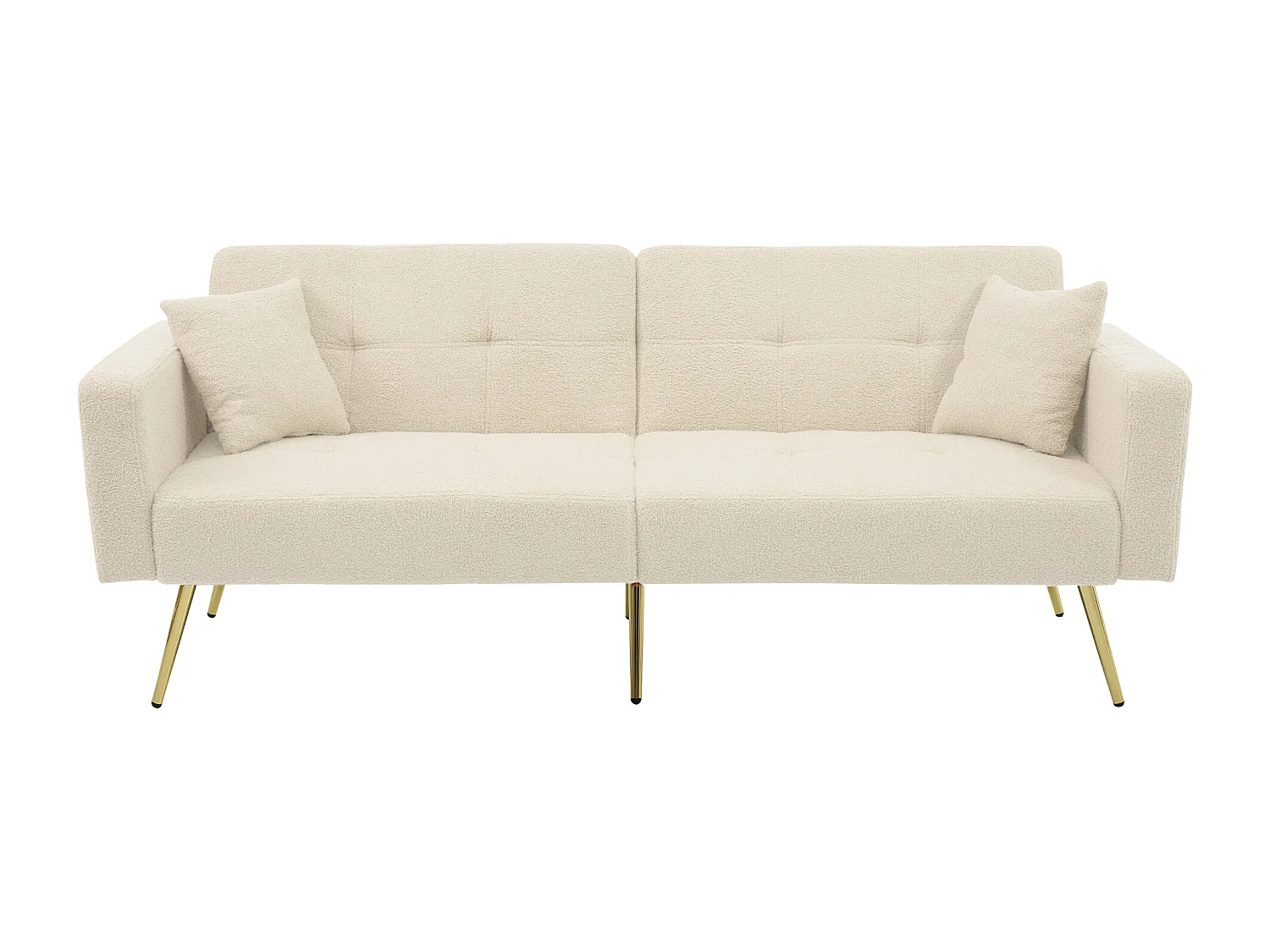 Canapé 2 places convertible en tissu sherpa - Avec coussins et poche latérale - Beige