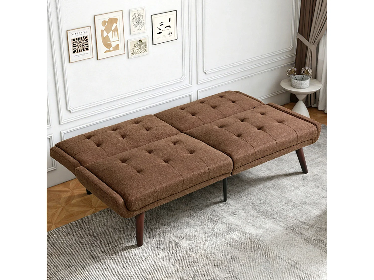 Canapé 2 places convertible express -Dossier inclinable 5 positions - Tissu lin marron