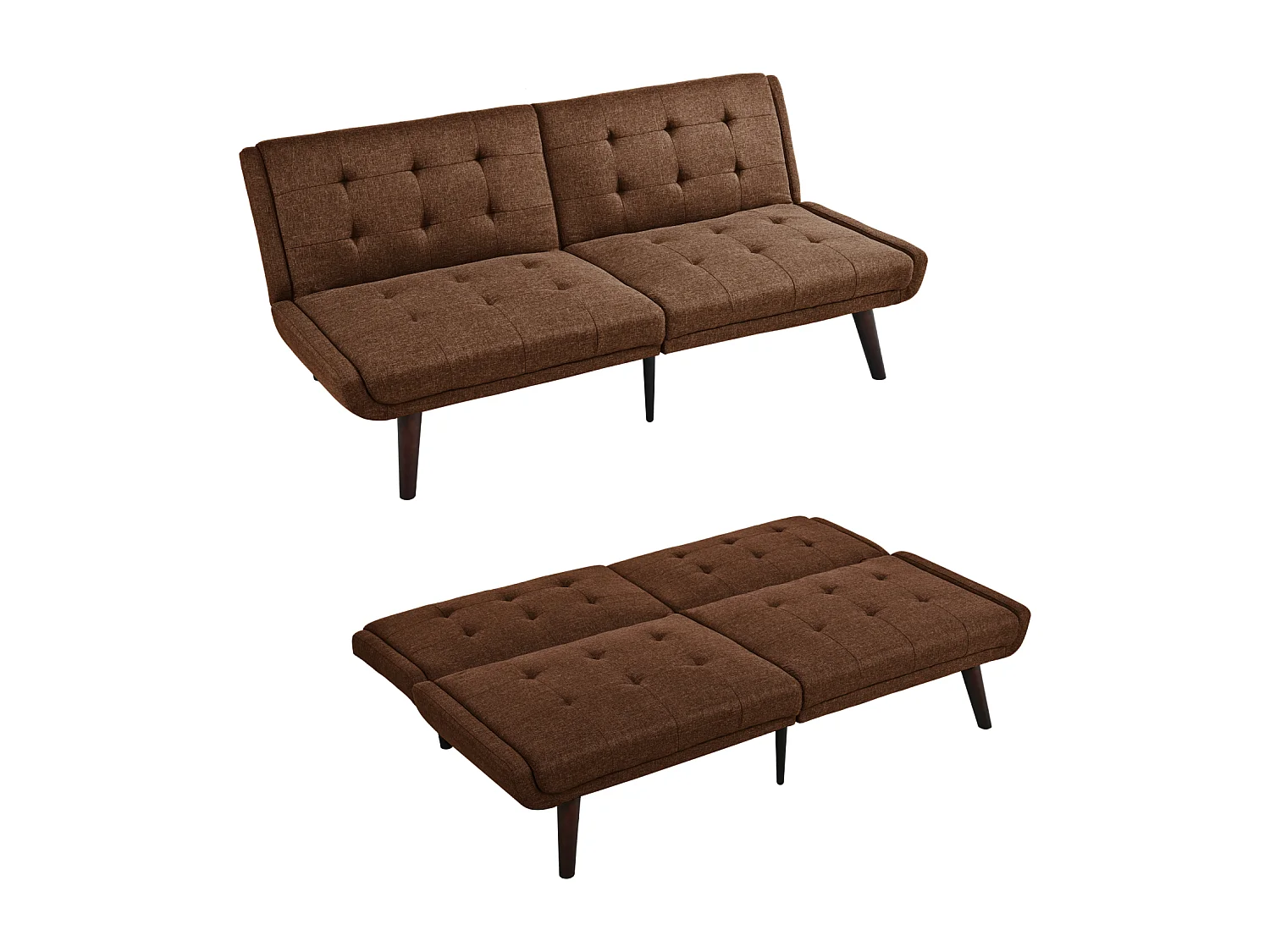 Canapé 2 places convertible express -Dossier inclinable 5 positions - Tissu lin marron