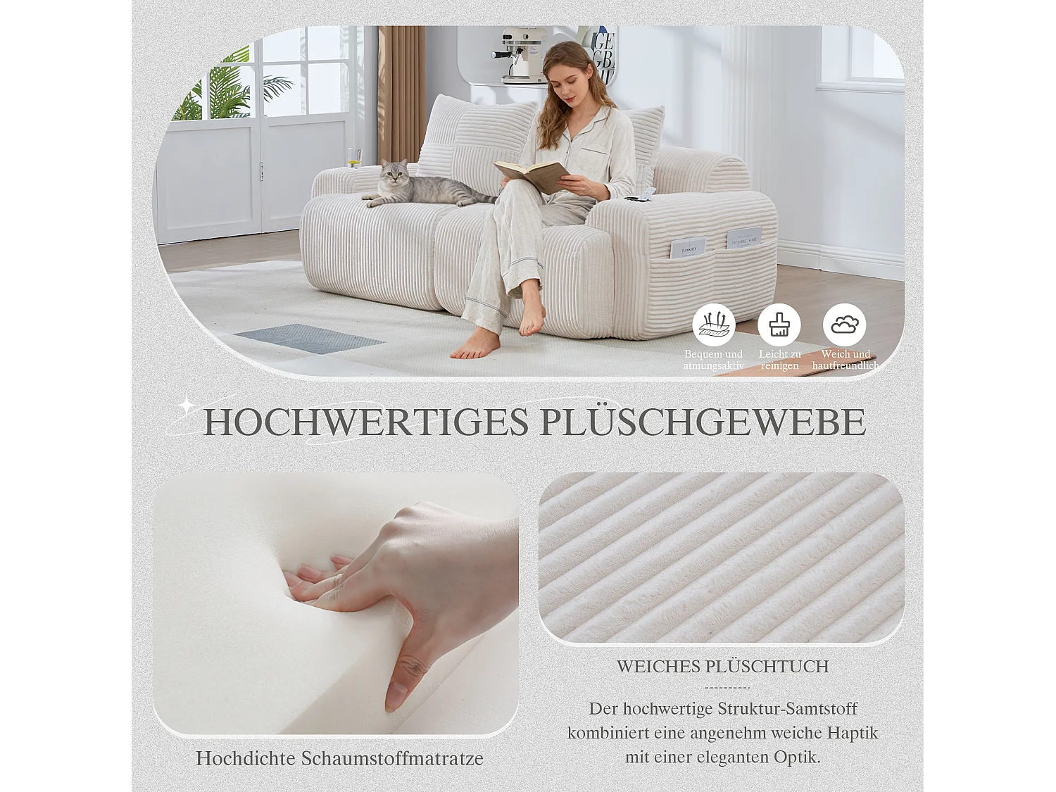 Canapé moderne 2 places - 200 x 99 x 80 cm - avec porte-gobelets + poche de rangement - velours - beige