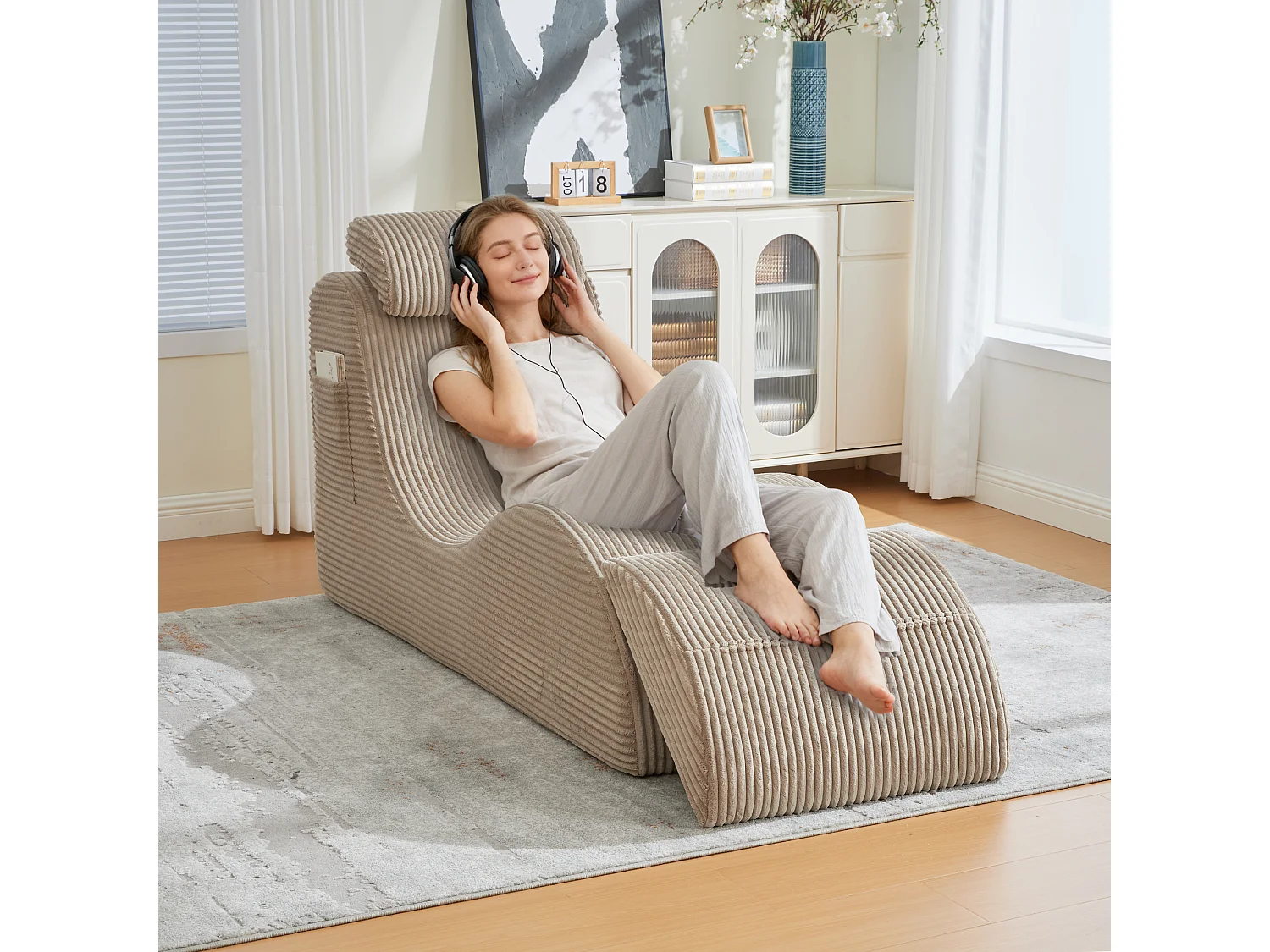 Canapé moderne au design unique et ergonomique - 160 x 66 x 90 cm - avec coussin d'assise amovible - velours - kaki