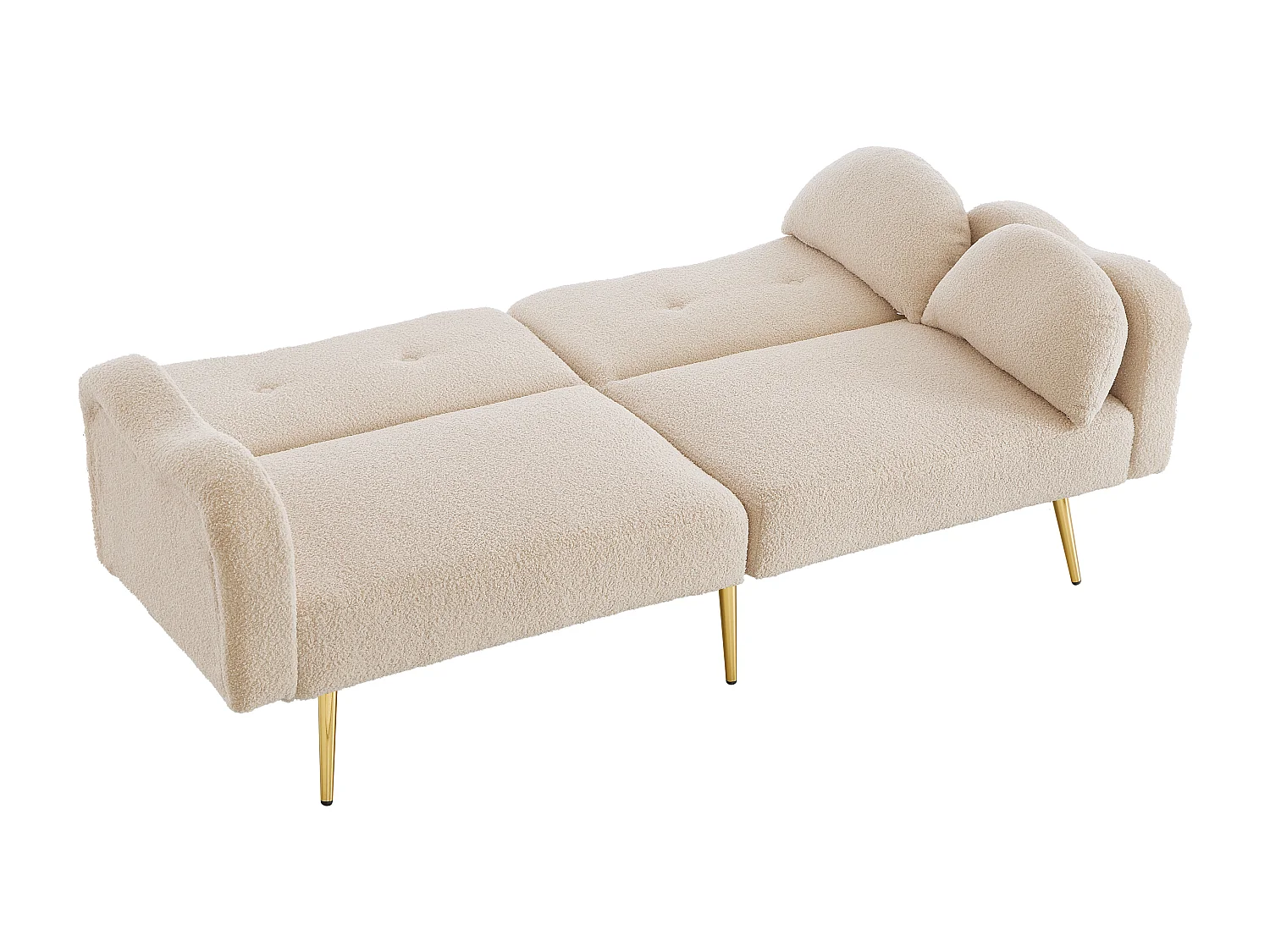 Canapé 2 places - Dossier réglable - Pieds en métal plaqué or - Beige