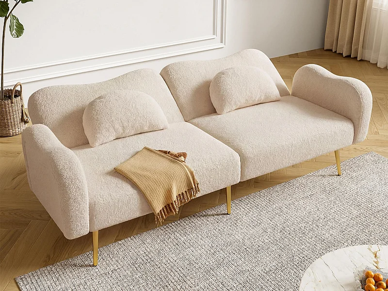 Sofa für 2 Personen - Verstellbare Rückenlehne - Füße aus goldplattiertem Metall - Beige