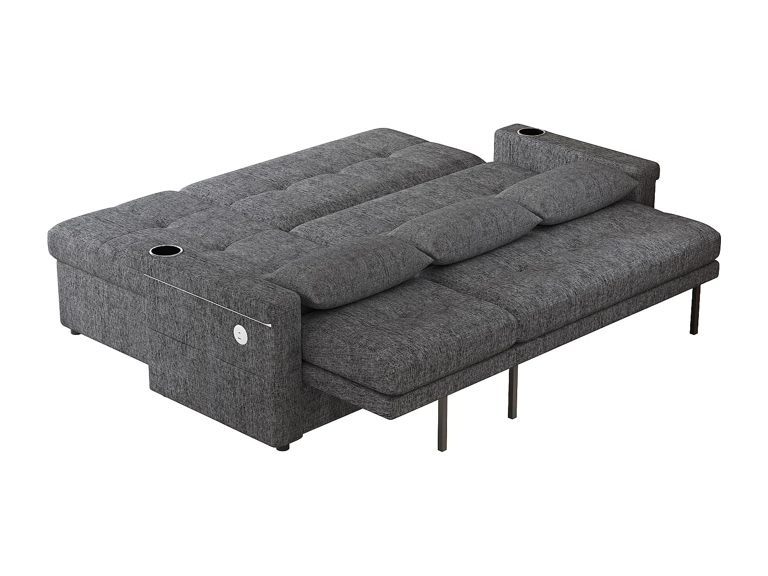 Canapé d'angle 3 places - convertible en lit - avec éclairage LED + USB - dossier réglable avec coussins - Chenil - gris