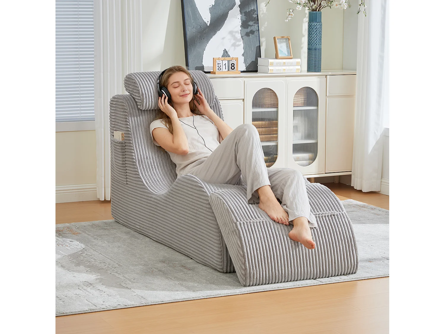 Canapé moderne au design unique et ergonomique - 160 x 66 x 90 cm - avec coussin d'assise amovible - velours - gris clair