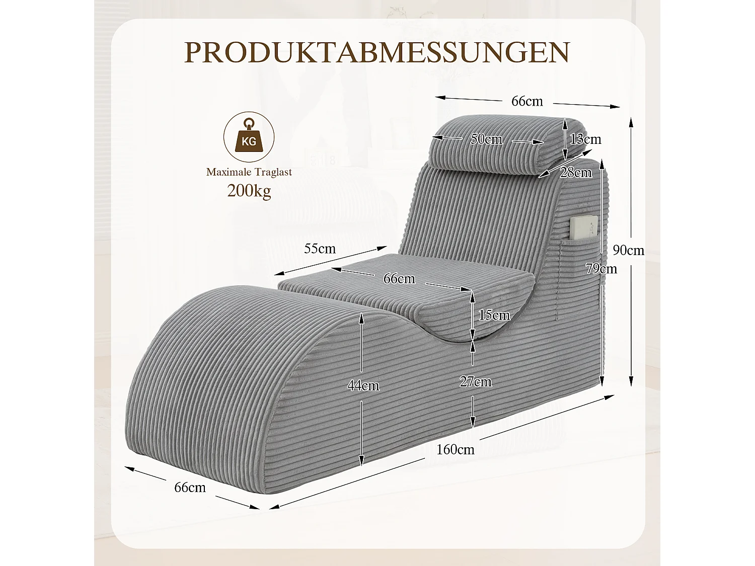 Canapé moderne au design unique et ergonomique - 160 x 66 x 90 cm - avec coussin d'assise amovible - velours - gris clair