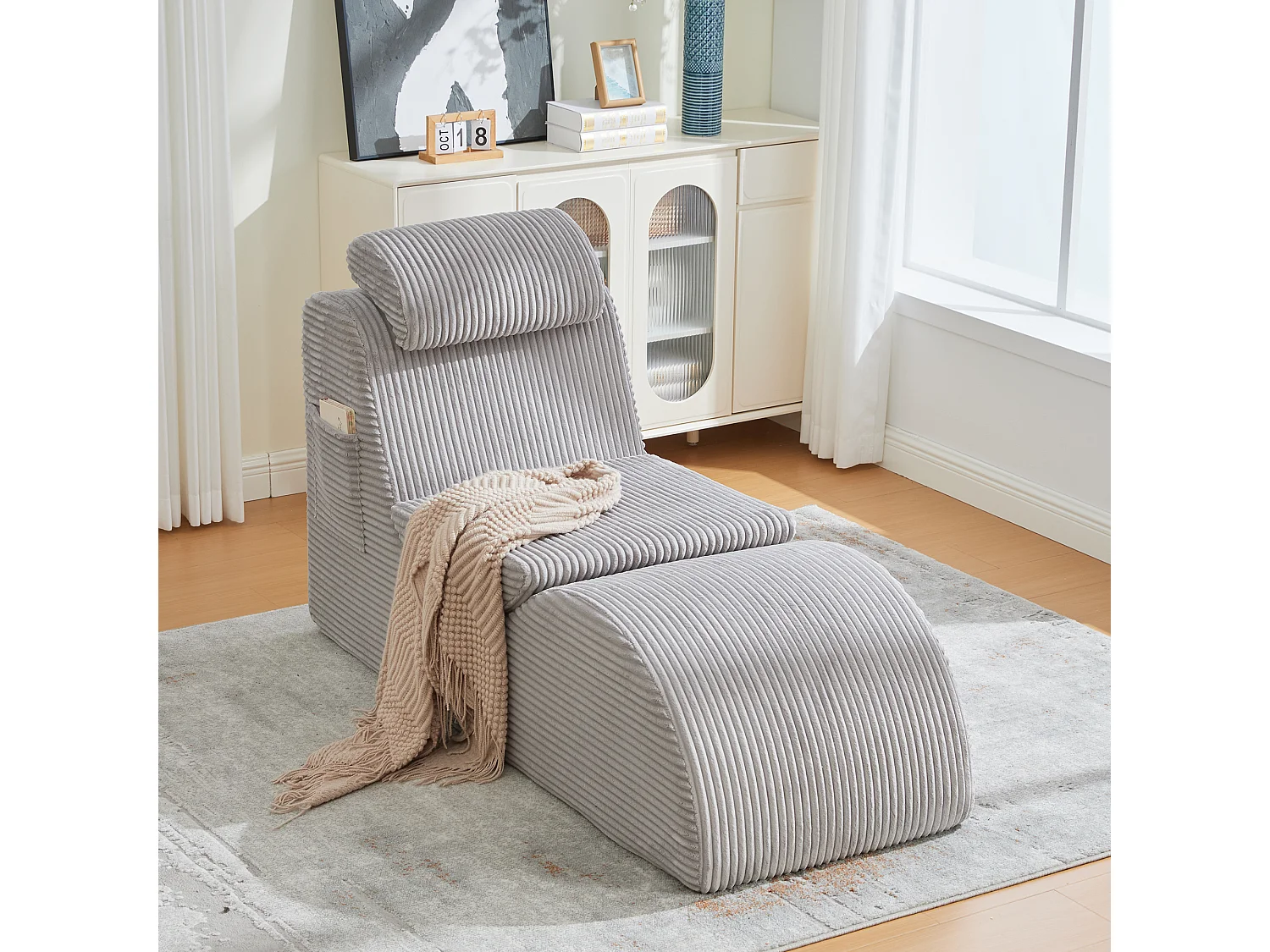 Canapé moderne au design unique et ergonomique - 160 x 66 x 90 cm - avec coussin d'assise amovible - velours - gris clair