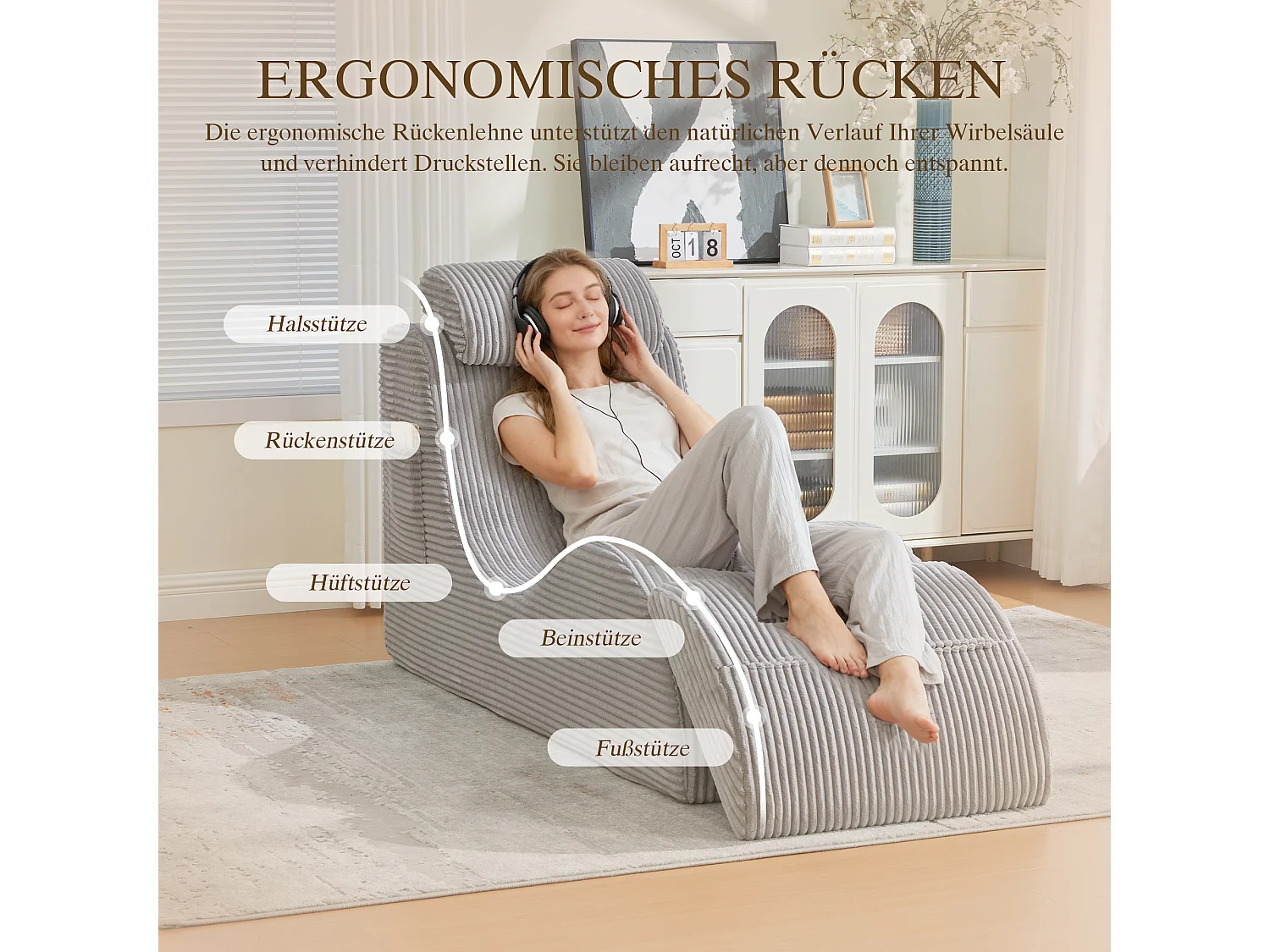 Canapé moderne au design unique et ergonomique - 160 x 66 x 90 cm - avec coussin d'assise amovible - velours - gris clair