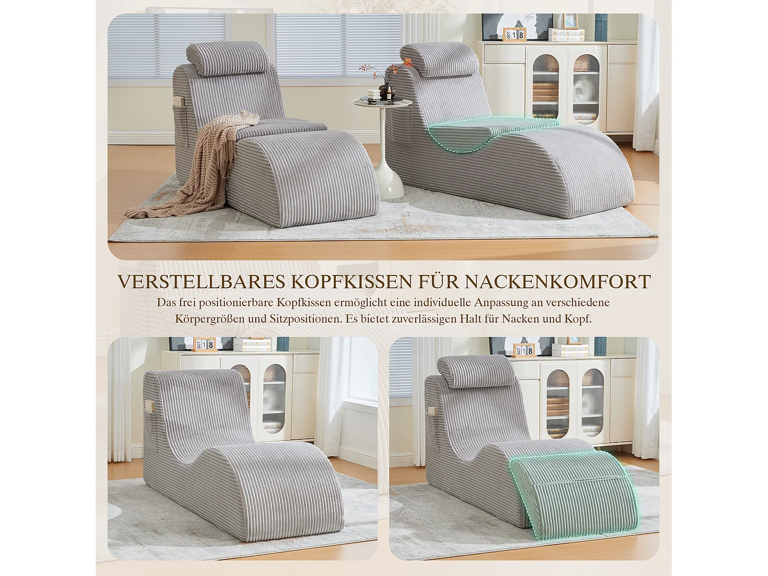Canapé moderne au design unique et ergonomique - 160 x 66 x 90 cm - avec coussin d'assise amovible - velours - gris clair