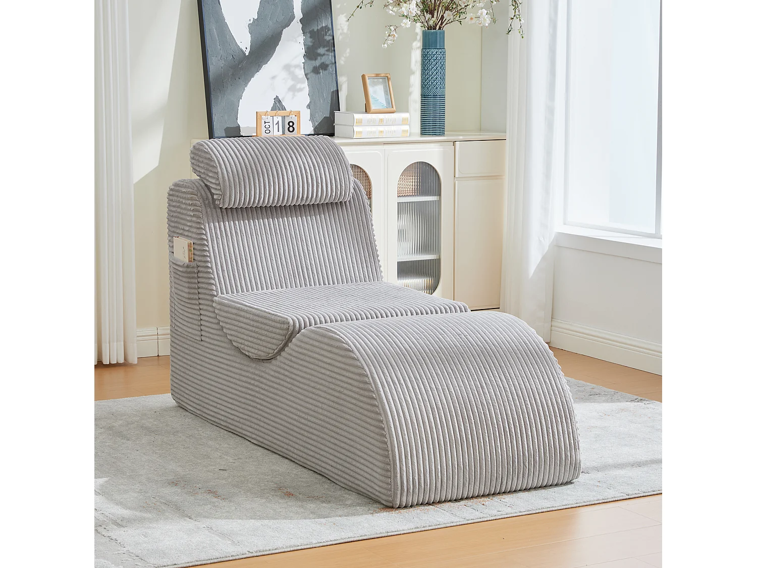 Canapé moderne au design unique et ergonomique - 160 x 66 x 90 cm - avec coussin d'assise amovible - velours - gris clair