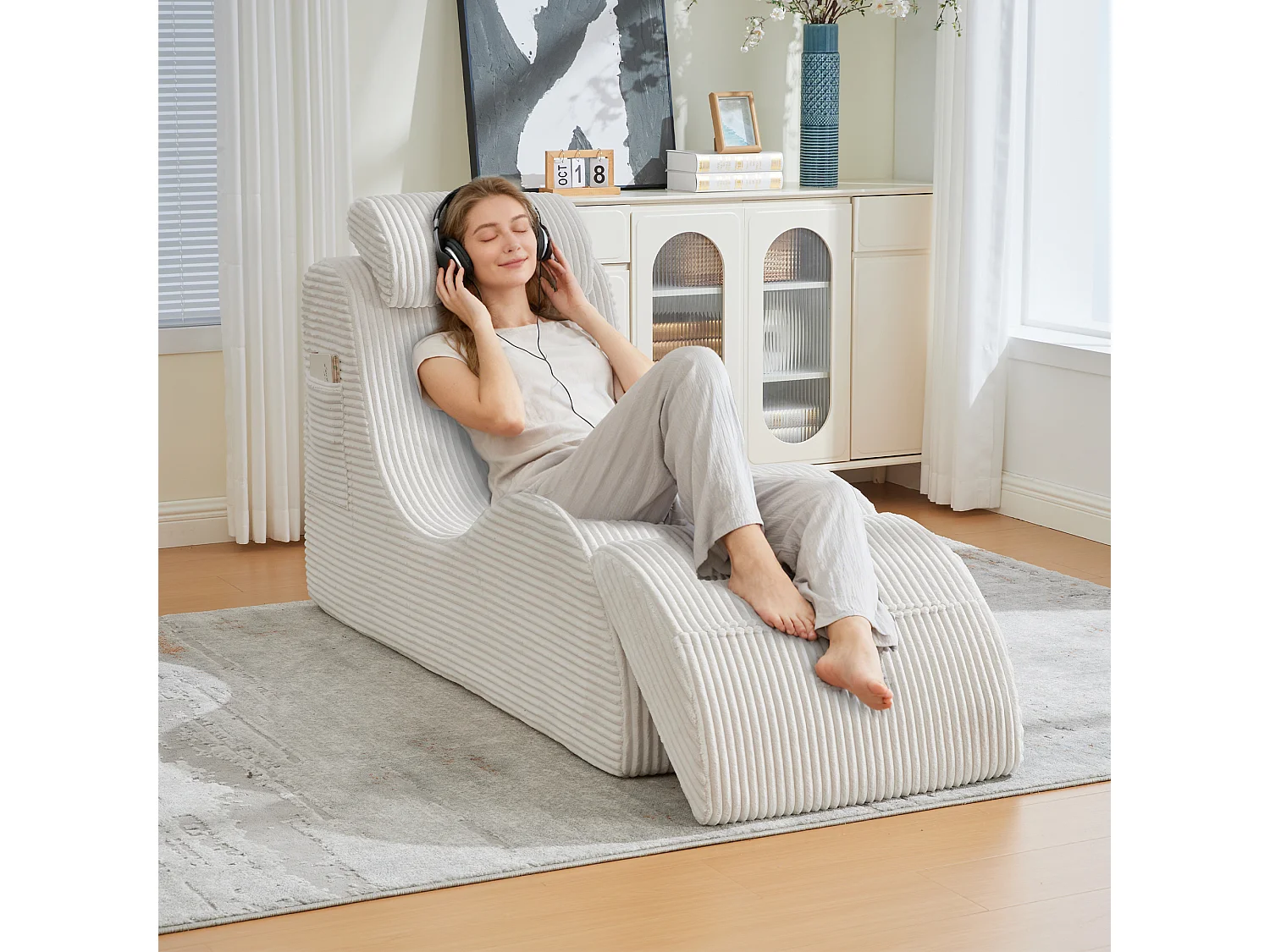 Canapé moderne au design unique et ergonomique - 160 x 66 x 90 cm - avec coussin d'assise amovible - velours - beige