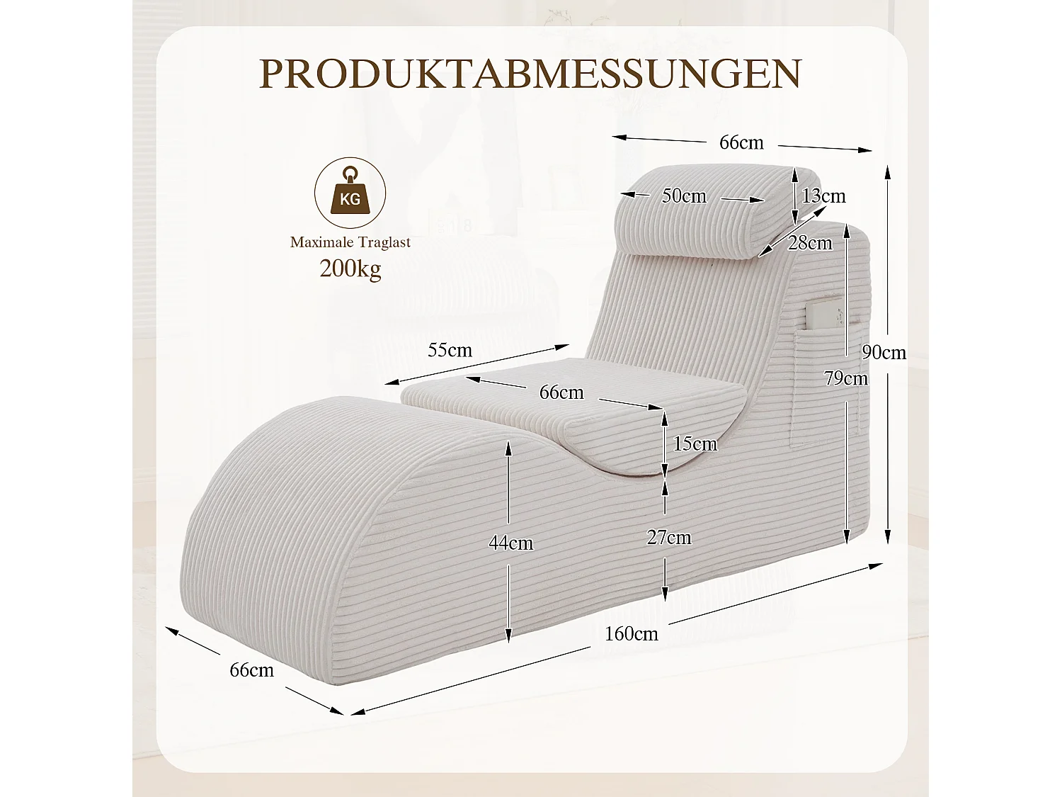 Canapé moderne au design unique et ergonomique - 160 x 66 x 90 cm - avec coussin d'assise amovible - velours - beige