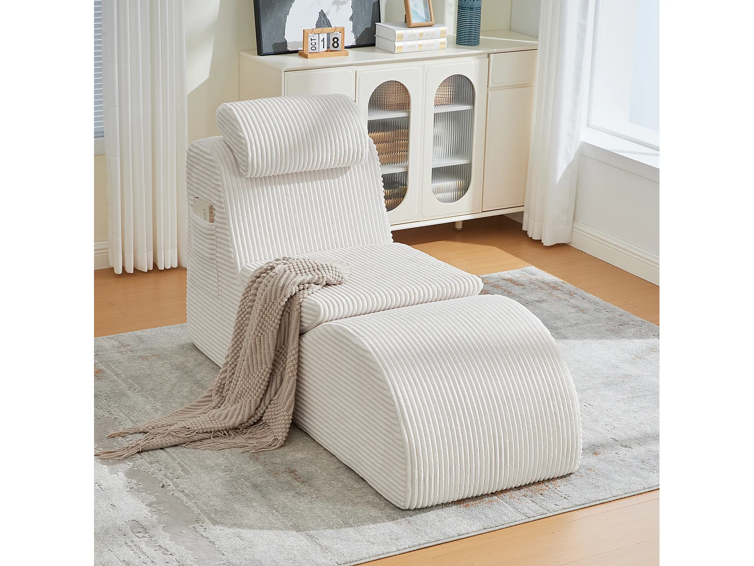 Canapé moderne au design unique et ergonomique - 160 x 66 x 90 cm - avec coussin d'assise amovible - velours - beige