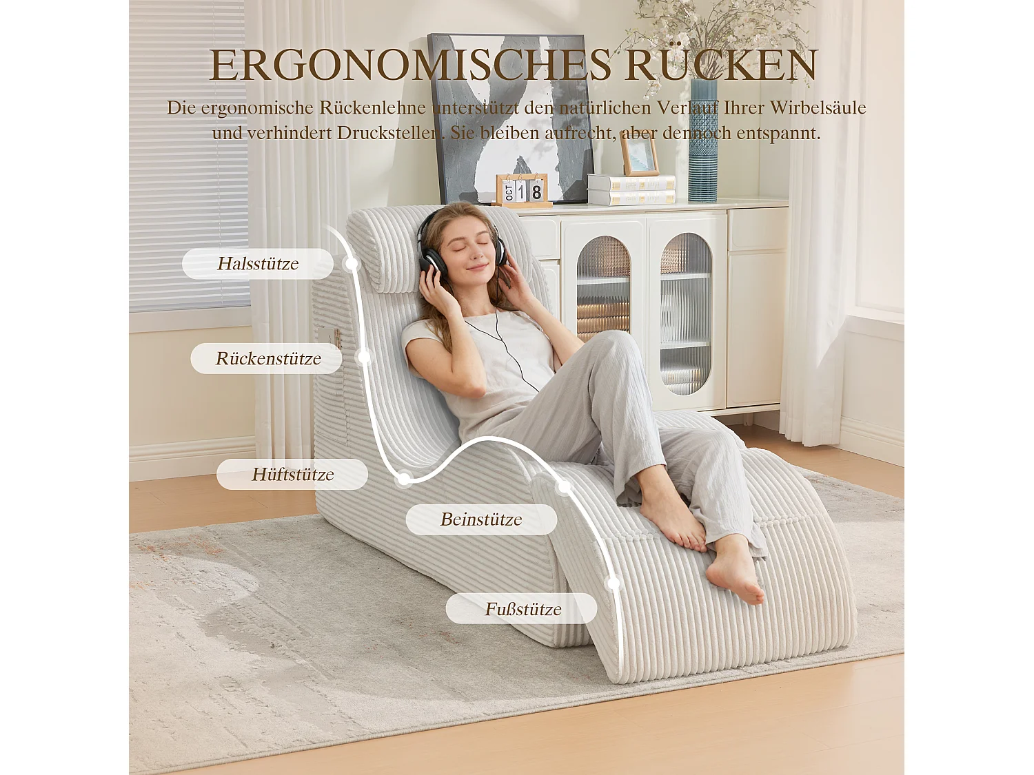 Canapé moderne au design unique et ergonomique - 160 x 66 x 90 cm - avec coussin d'assise amovible - velours - beige