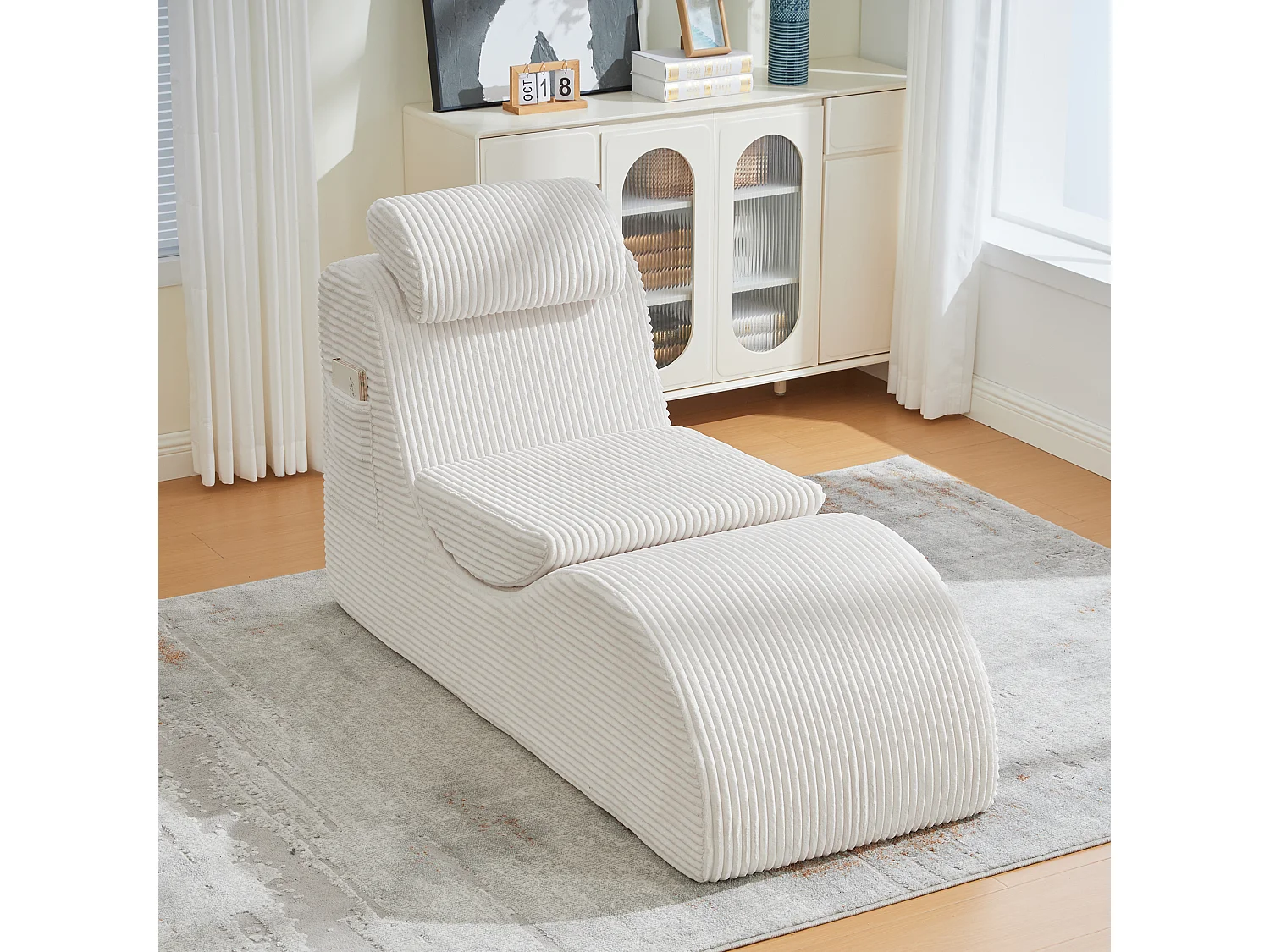 Canapé moderne au design unique et ergonomique - 160 x 66 x 90 cm - avec coussin d'assise amovible - velours - beige