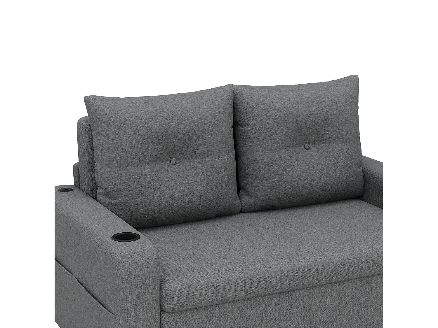 Canapé-lit 2 places 3 en 1 - Modèle dépliable - Porte-gobelet et poche latérale - Coussin de dossier - Port USB - coton et lin - Gris