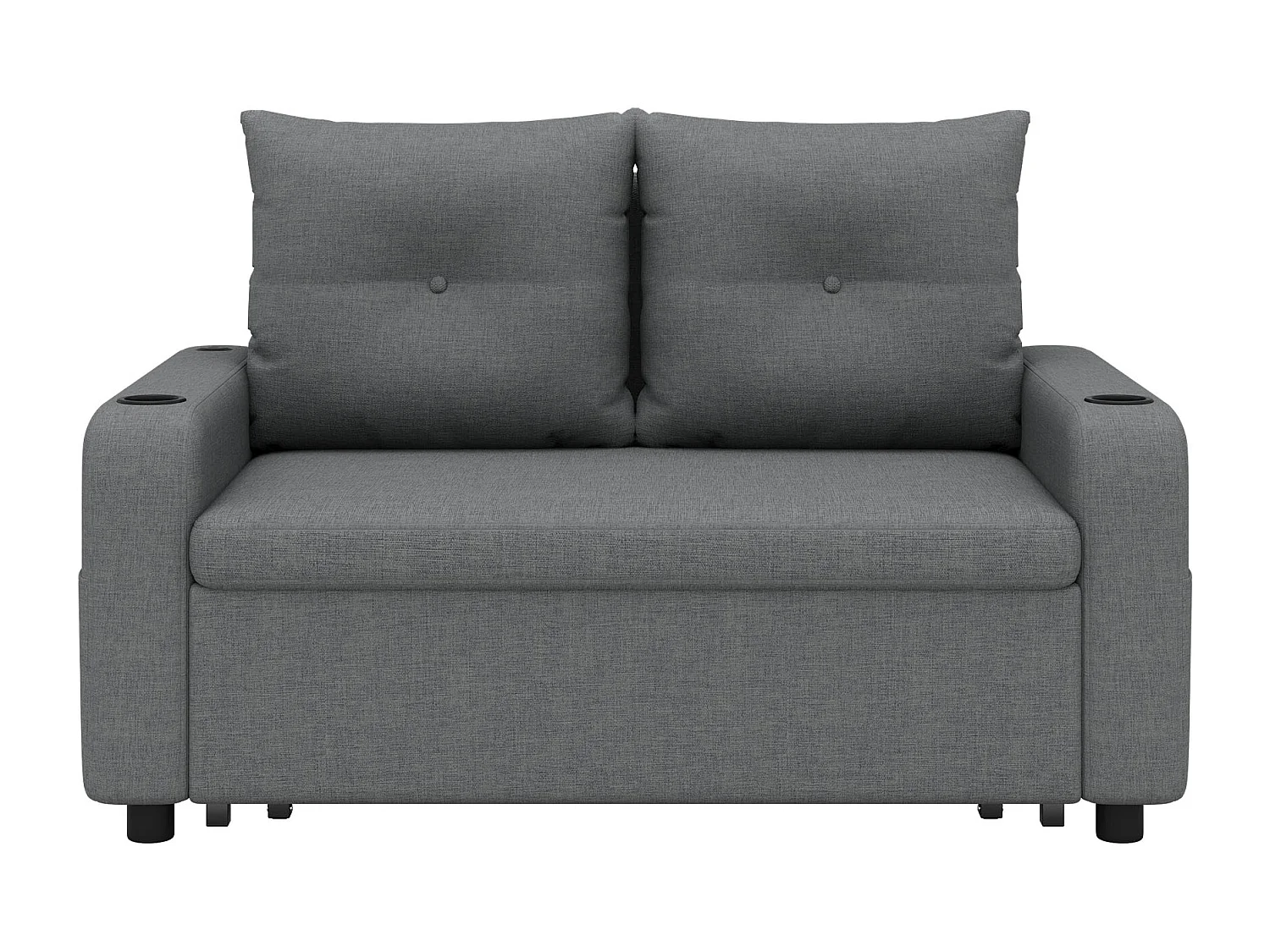 Canapé-lit 2 places 3 en 1 - Modèle dépliable - Porte-gobelet et poche latérale - Coussin de dossier - Port USB - coton et lin - Gris