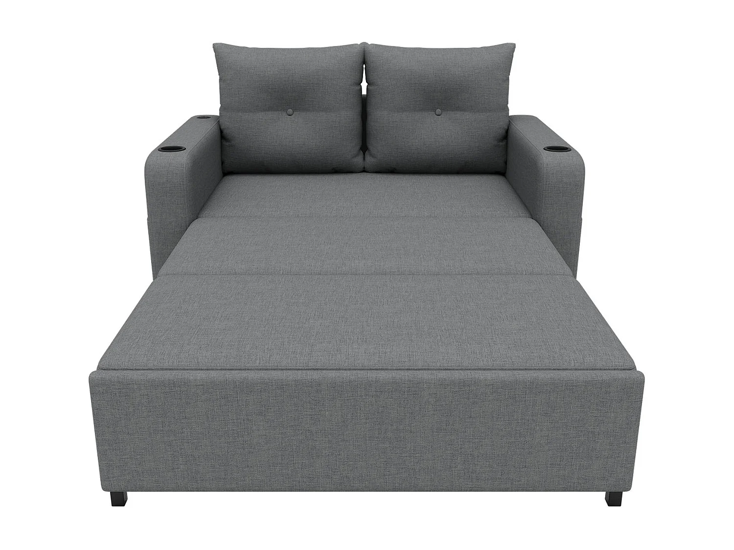 Canapé-lit 2 places 3 en 1 - Modèle dépliable - Porte-gobelet et poche latérale - Coussin de dossier - Port USB - coton et lin - Gris