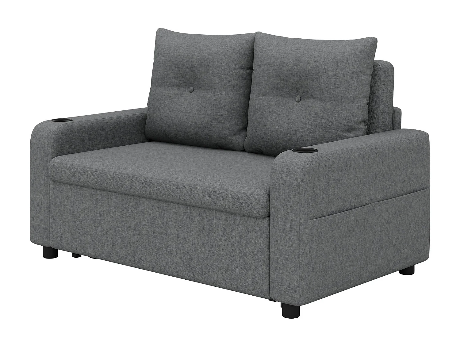 Canapé-lit 2 places 3 en 1 - Modèle dépliable - Porte-gobelet et poche latérale - Coussin de dossier - Port USB - coton et lin - Gris