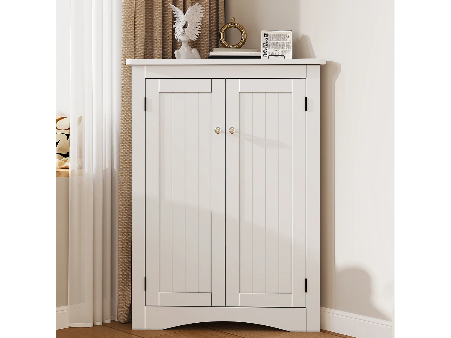 Badkamer hoekkolom - met 2 deuren - met 3 planken - verstelbare planken - Wit