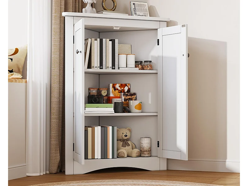 Badkamer hoekkolom - met 2 deuren - met 3 planken - verstelbare planken - Wit