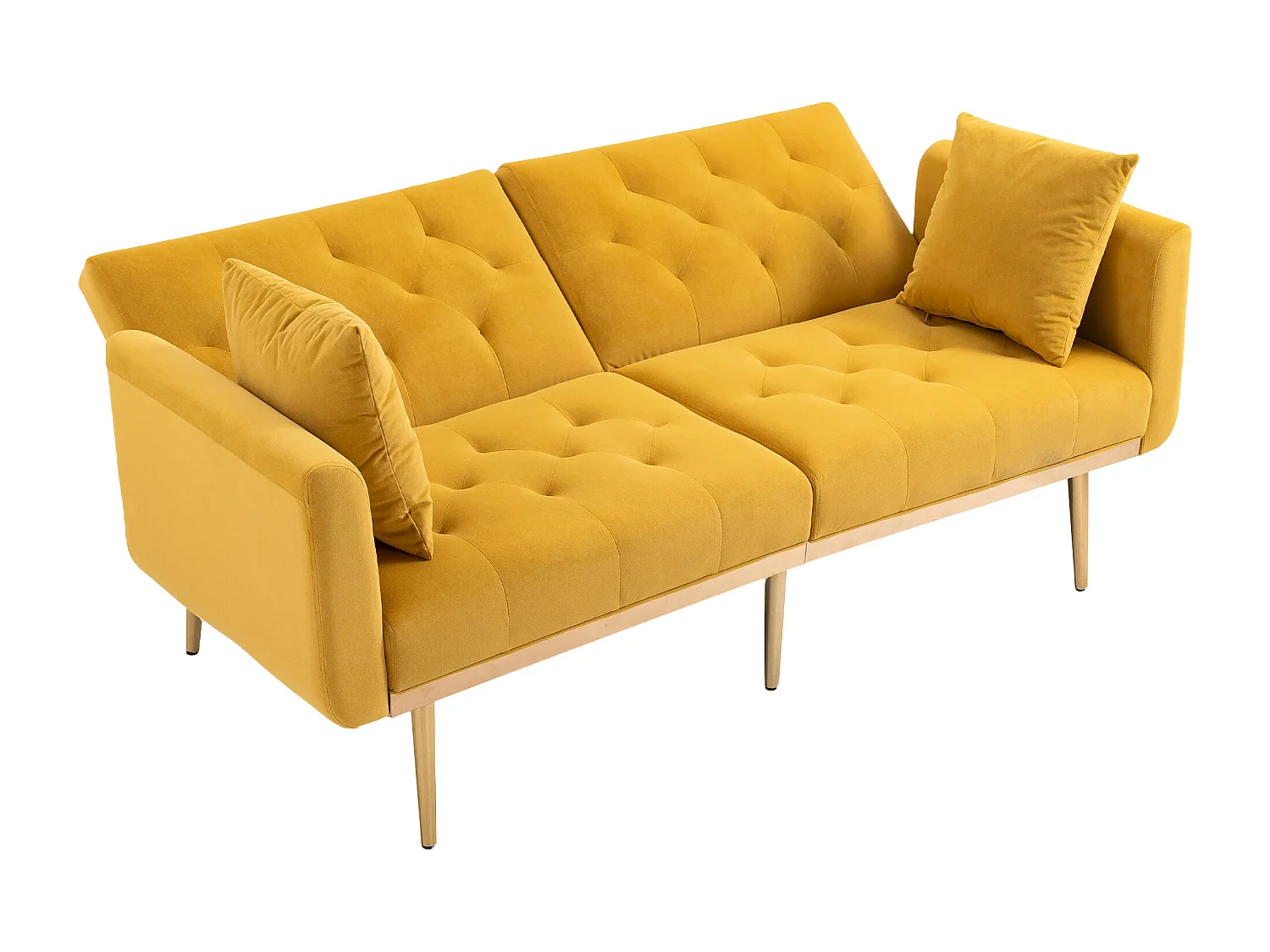 Canapé 2 places convertible avec 2 coussins - Dossier réglable en 3 positions - Jaune moutarde