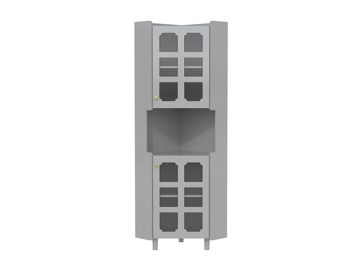 Badezimmer-Ecksäule - mit LED-Beleuchtung - mit 2 Türen - mit 4 Regalböden - mit offenen Regalen - grau