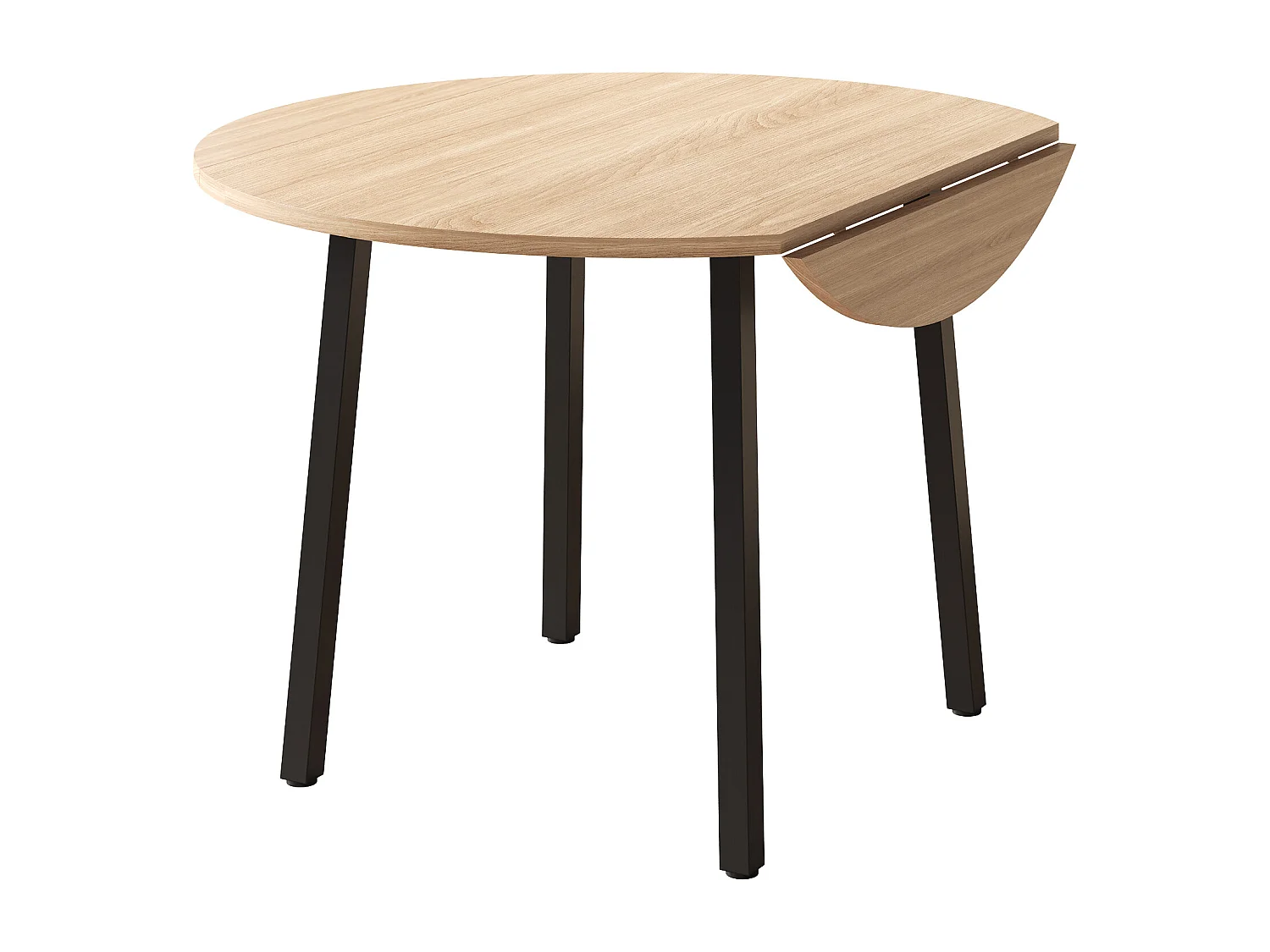 Table de salle à manger ronde pliable 100x100x75cm - Idéal pour 2 à 4 personnes - Pieds en métal - MDF - Naturel