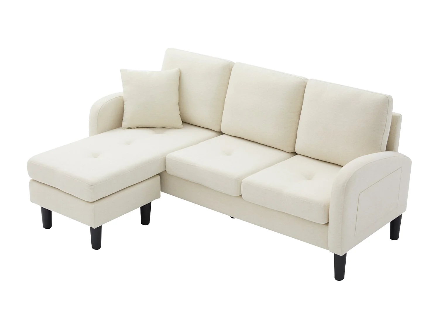 Canapé d'angle avec méridienne - 3 places - tissu en coton et lin - Beige clair