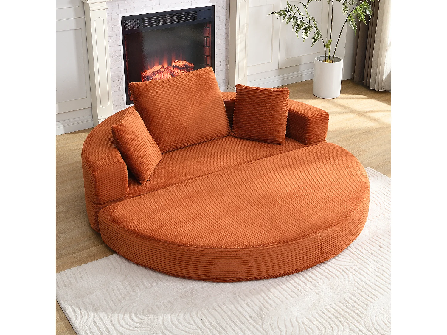Canapé rond pliable 173x176x40cm - avec coussin - tissu en velours côtelé - orange
