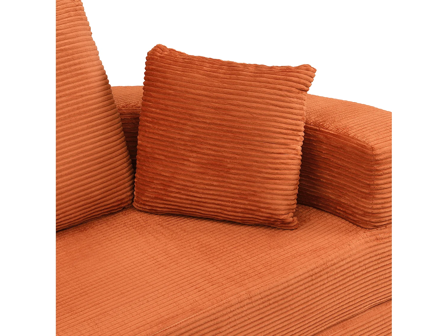 Canapé rond pliable 173x176x40cm - avec coussin - tissu en velours côtelé - orange