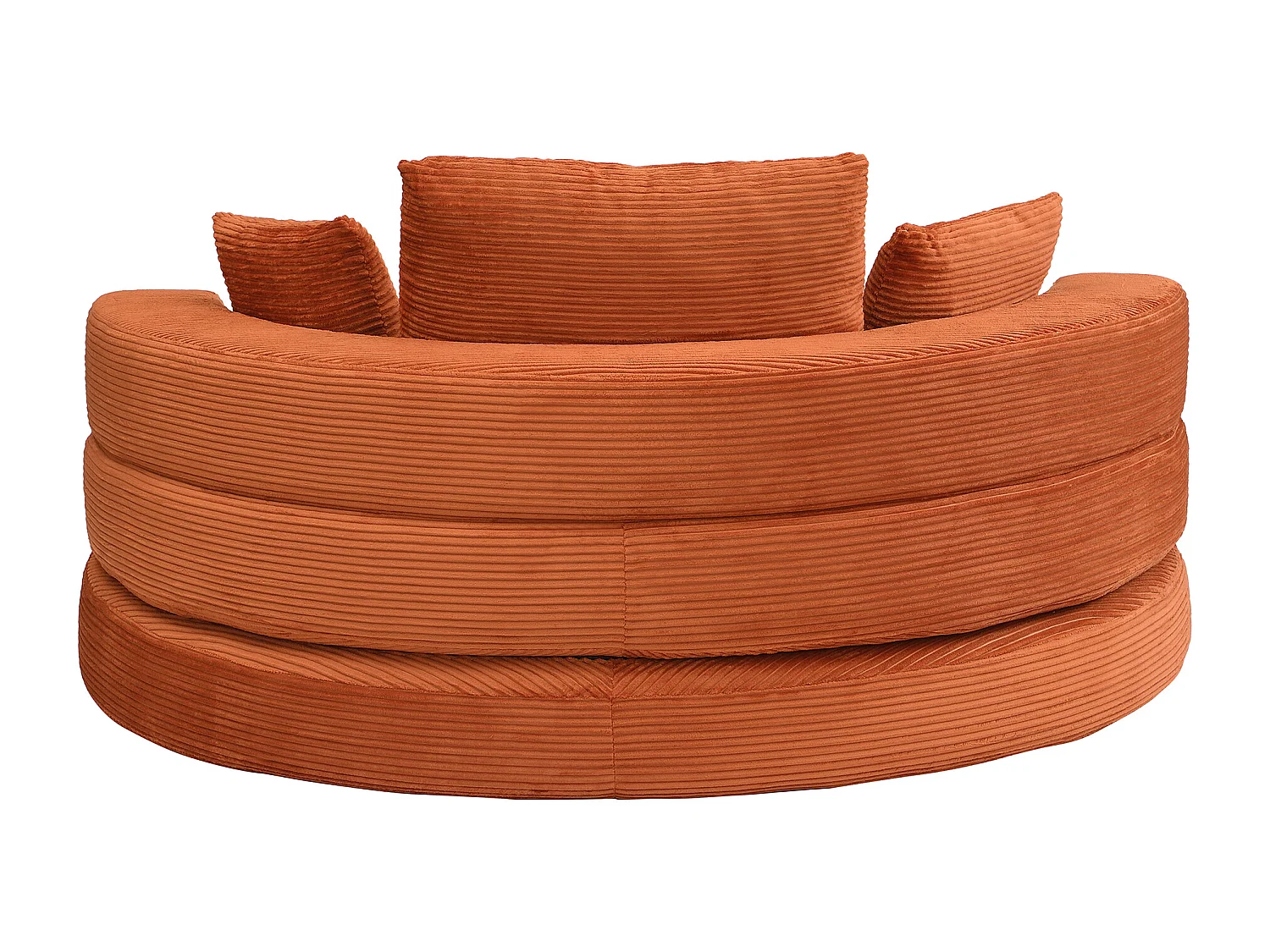 Canapé rond pliable 173x176x40cm - avec coussin - tissu en velours côtelé - orange