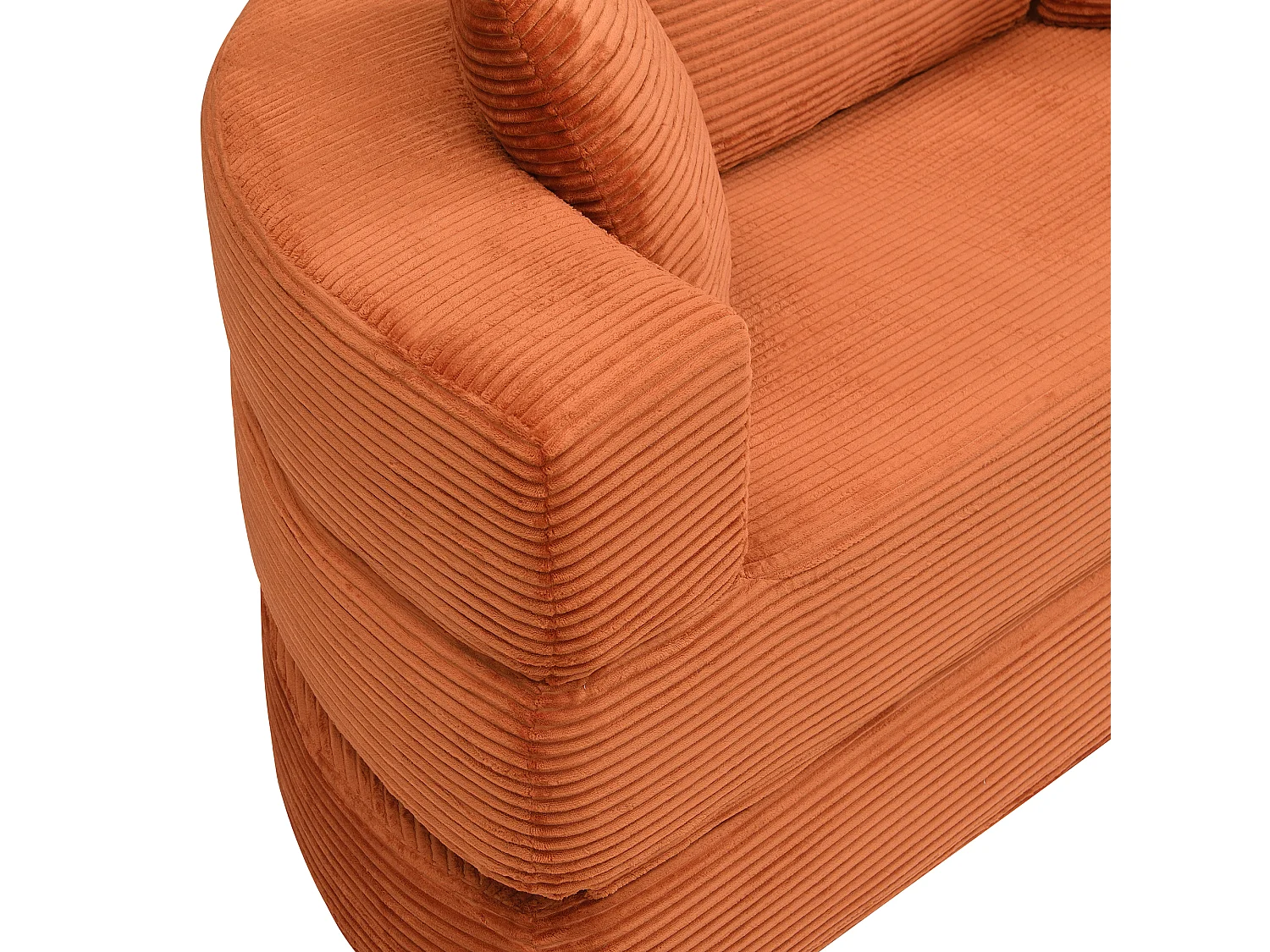 Canapé rond pliable 173x176x40cm - avec coussin - tissu en velours côtelé - orange