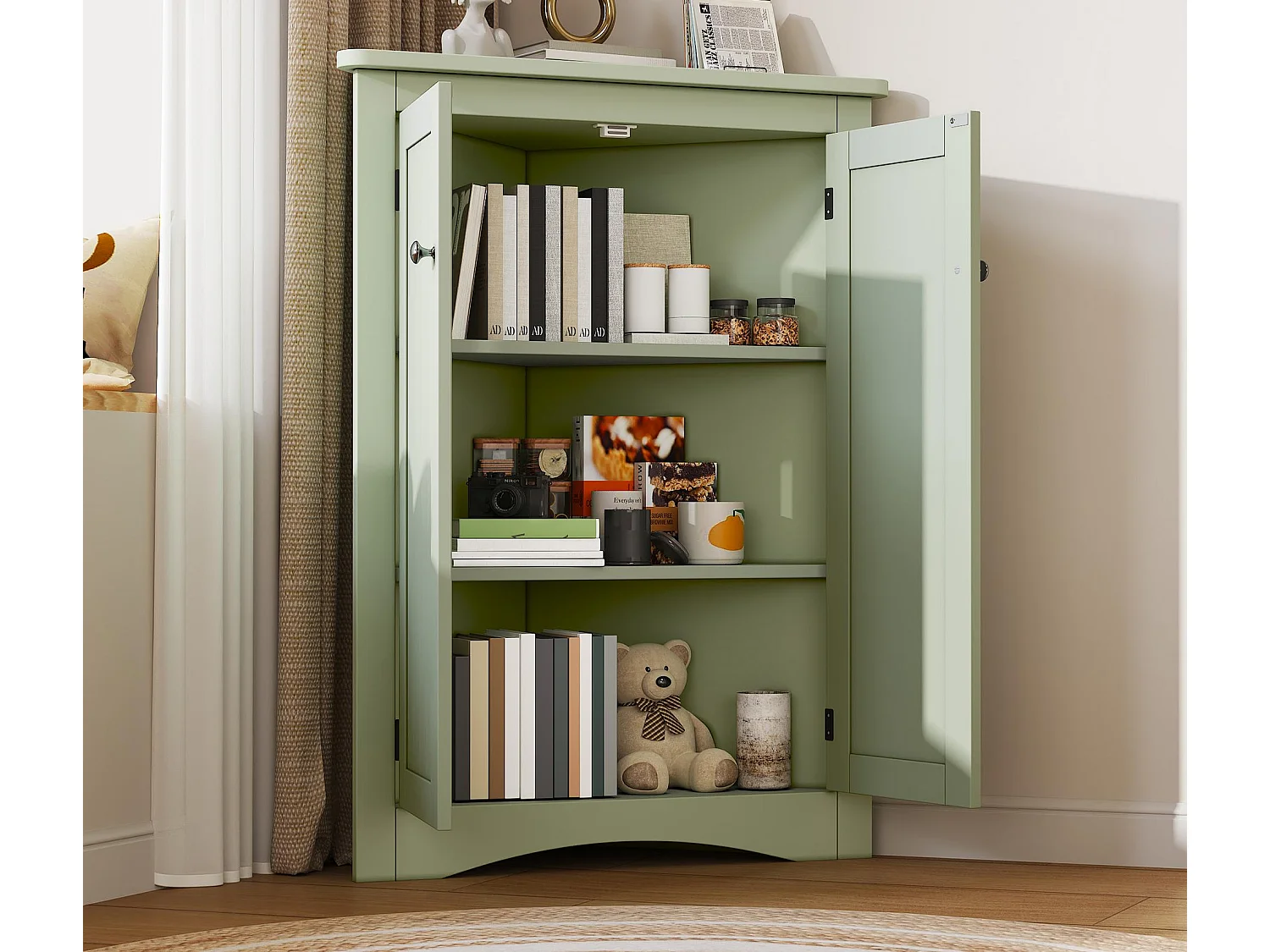 Badezimmer-Ecksäule - mit 2 Türen - mit 3 Regalböden - höhenverstellbare Regalböden - Grün