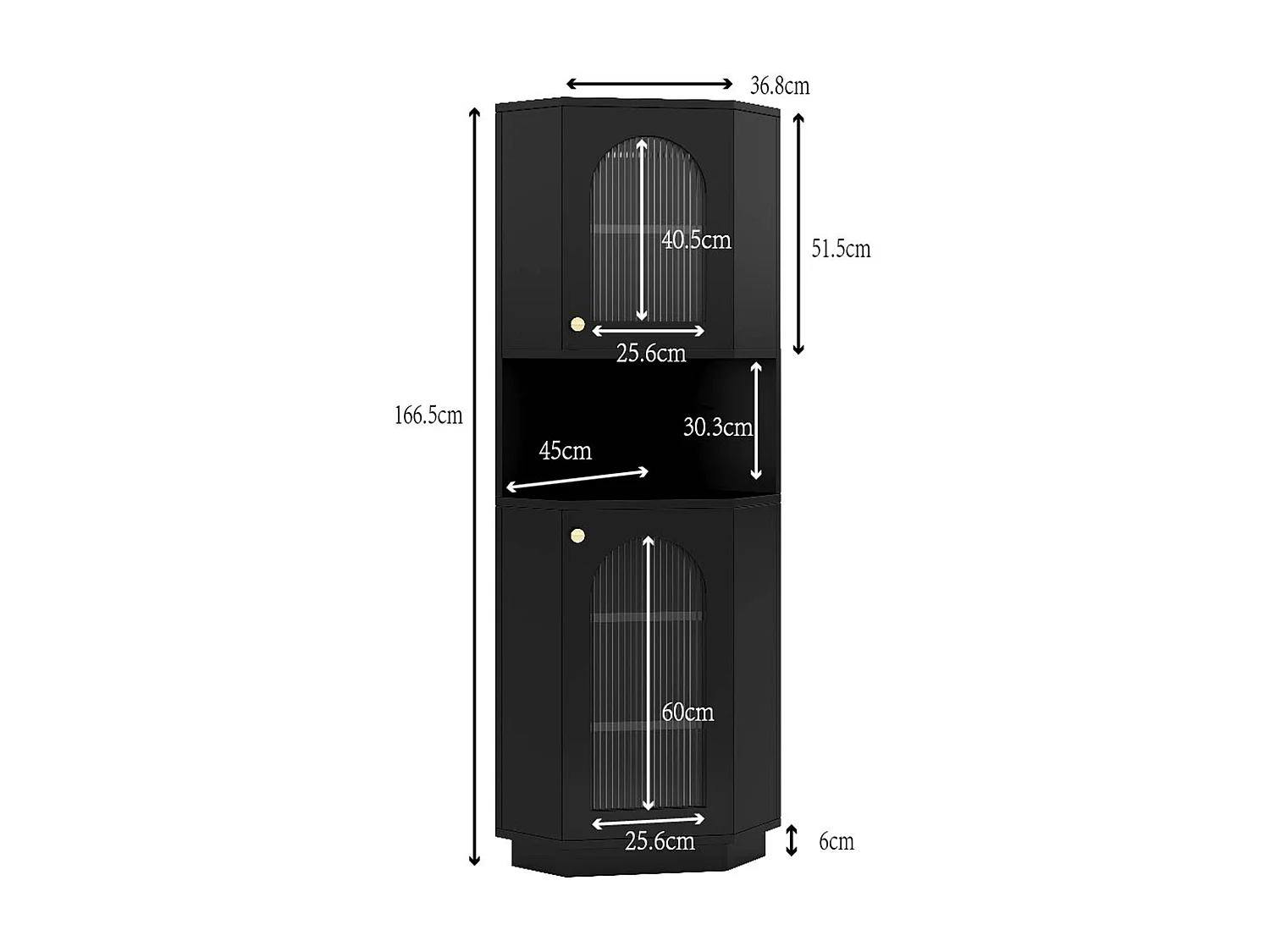Vetrina angolare con LED e 2 ante - Nero 45 x 45 x 166,5 cm