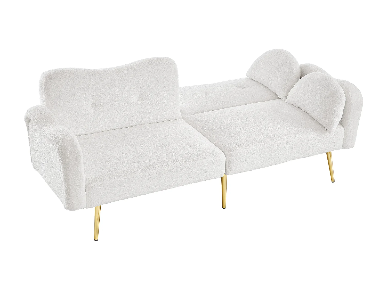 Canapé 2 places - Dossier réglable - Pieds en métal plaqué or - Blanc