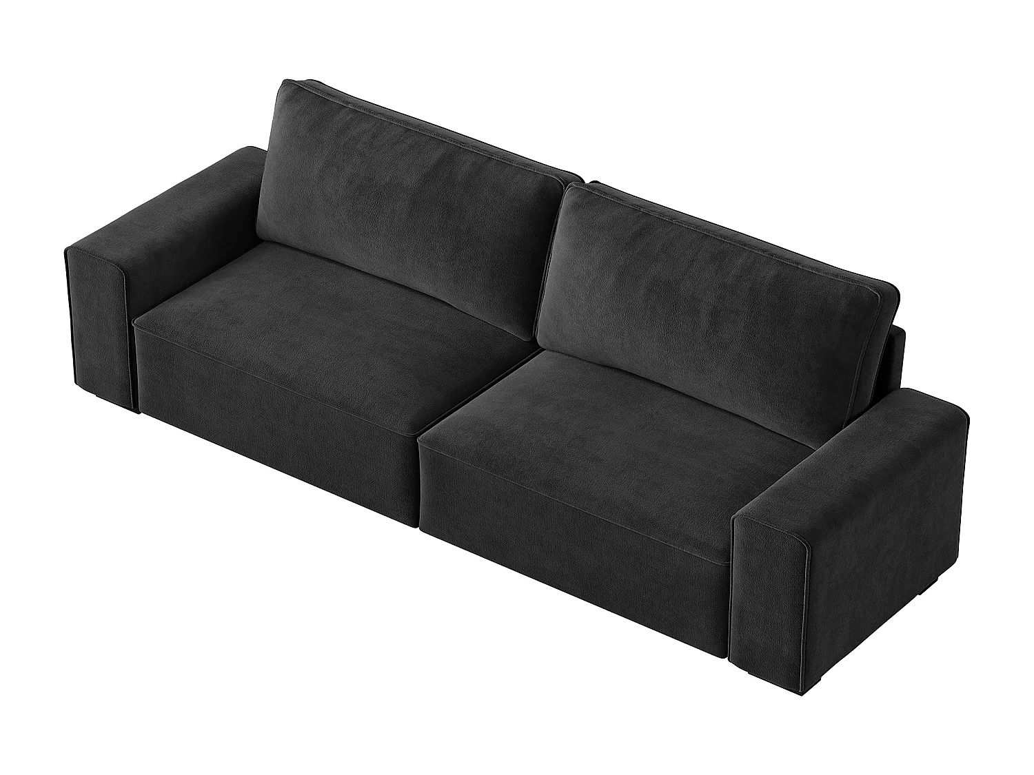 Bank 3-zits in chenille zwart - met grote armleuningen - 55cm diepe zit - 220 x 83 x 88 cm