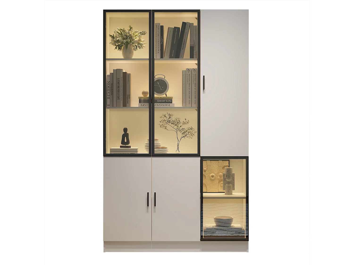Vitrine moderne - 120 x 35 x 200 cm - avec 3 portes en verre + Leds - MDF + verre - blanc