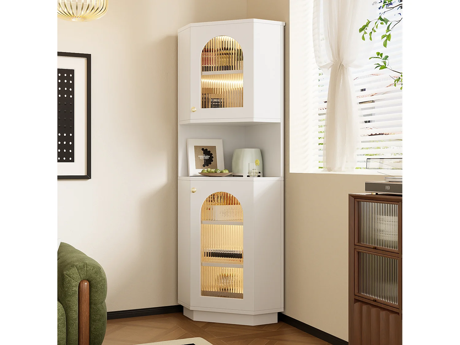 Hoekvitrinekast met LED-verlichting en 2 deuren - Wit 45 x 45 x 166,5 cm
