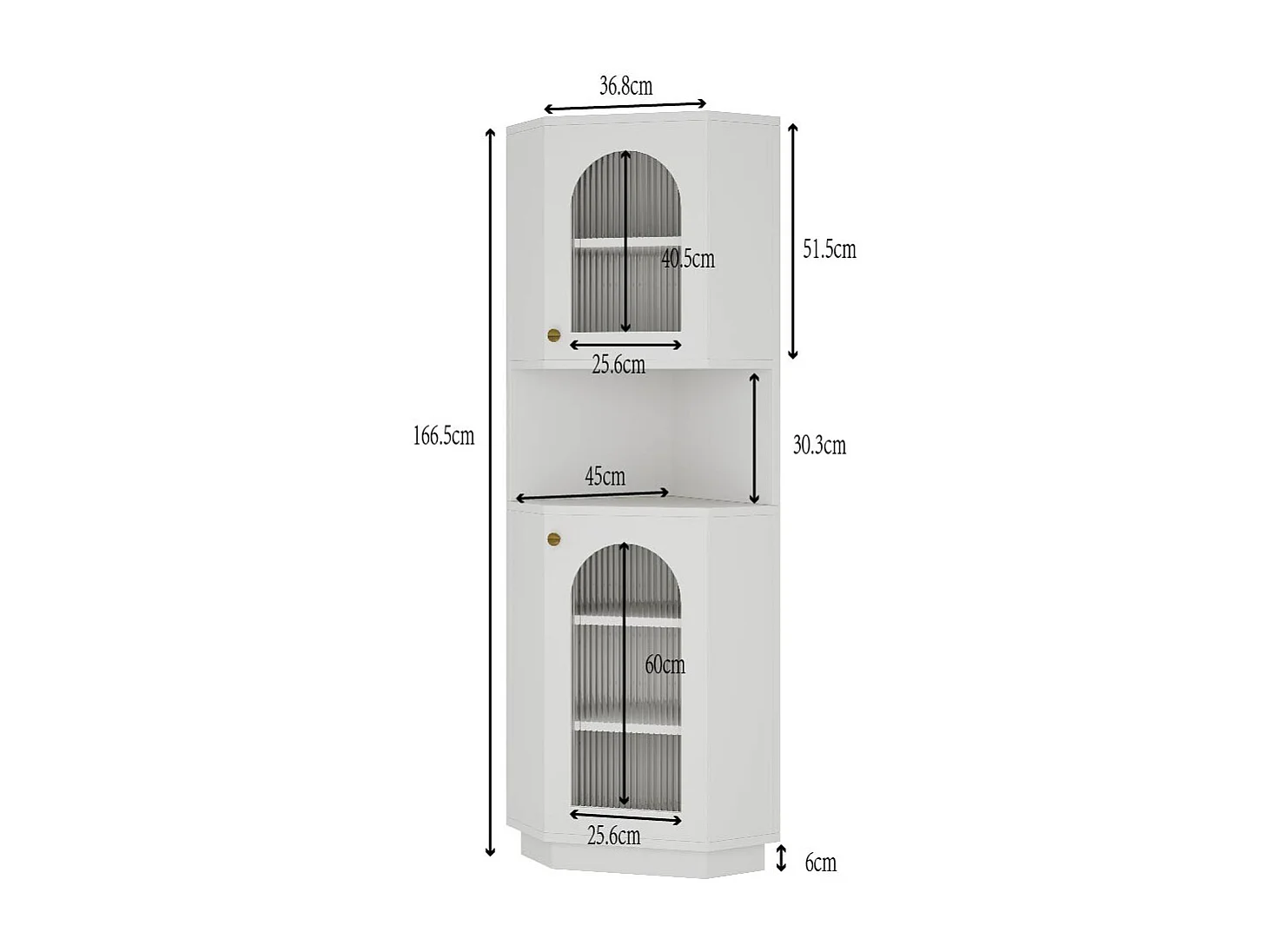 Hoekvitrinekast met LED-verlichting en 2 deuren - Wit 45 x 45 x 166,5 cm