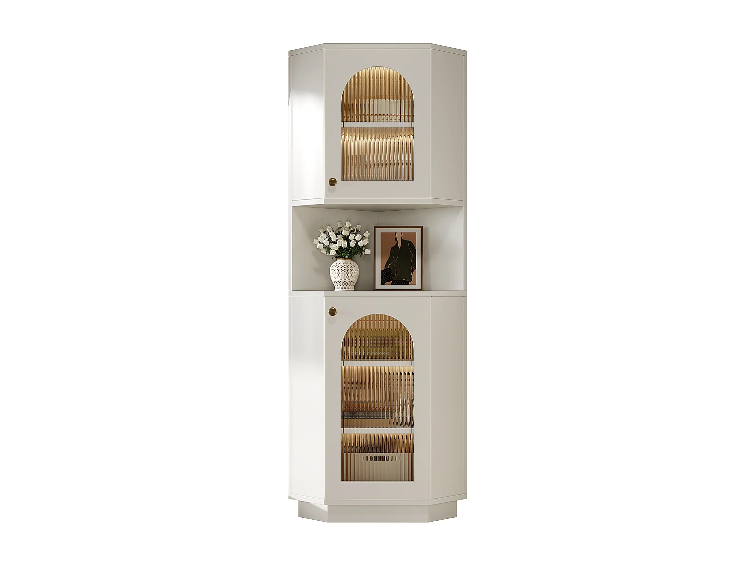 Hoekvitrinekast met LED-verlichting en 2 deuren - Wit 45 x 45 x 166,5 cm