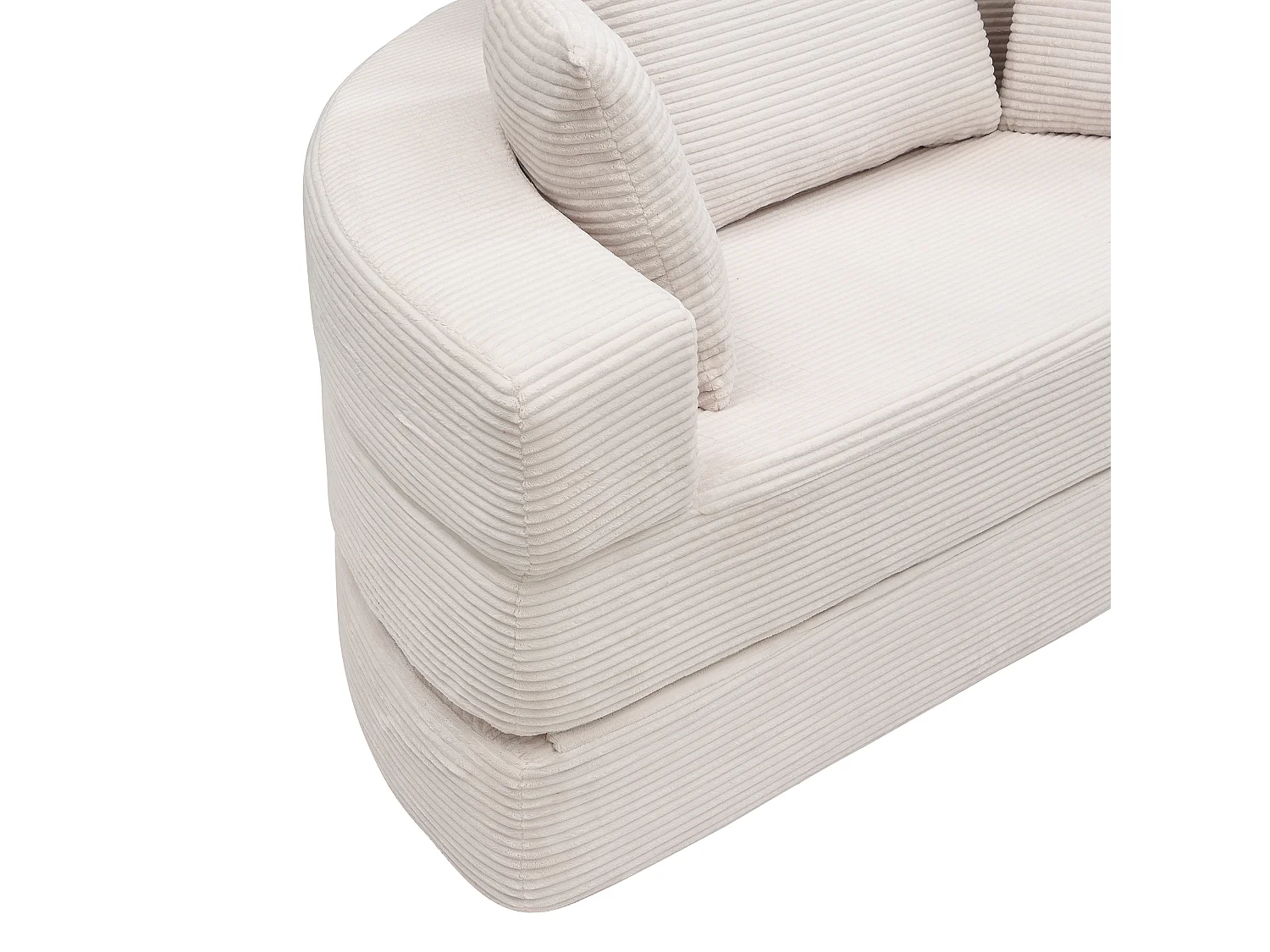 Canapé rond pliable 173x176x40cm - avec coussin - tissu en velours côtelé - beige