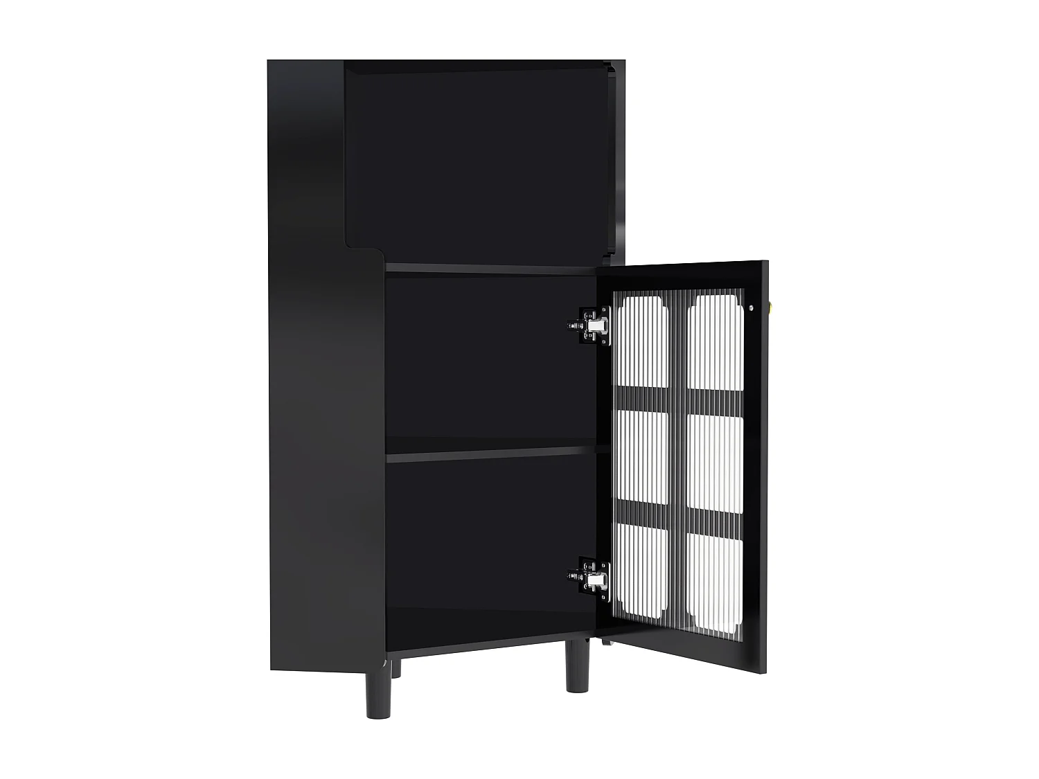 Badezimmer-Ecksäule - mit LED-Beleuchtung - mit 2 Türen - mit 4 Regalböden - mit offenen Regalen - schwarz