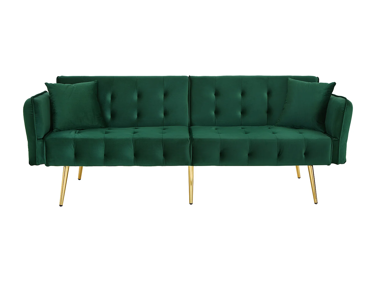 Canapé multifonctionnel 2 places - Dossier réglable - Accoudoirs réglables - Velours - Vert