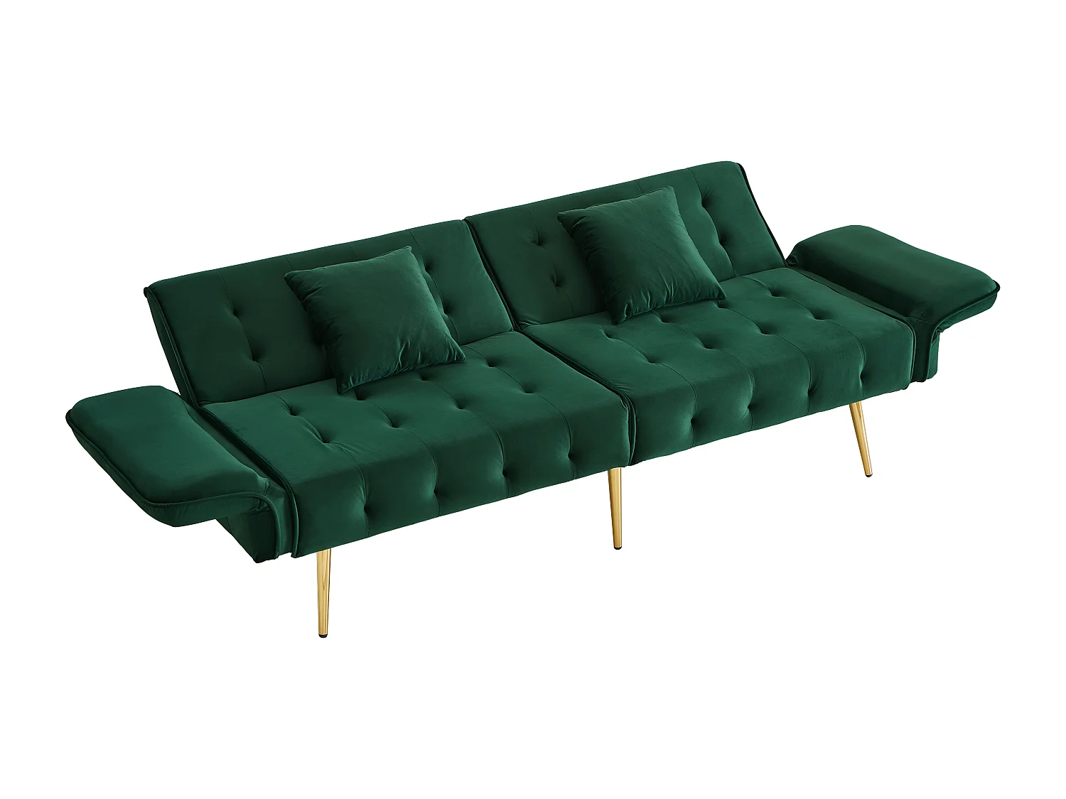 Canapé multifonctionnel 2 places - Dossier réglable - Accoudoirs réglables - Velours - Vert