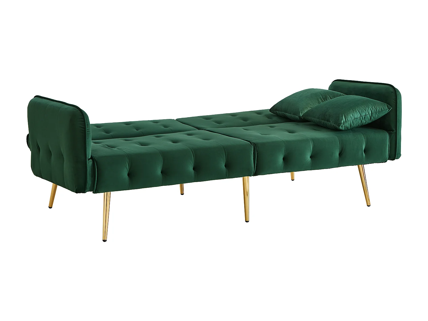 Canapé multifonctionnel 2 places - Dossier réglable - Accoudoirs réglables - Velours - Vert